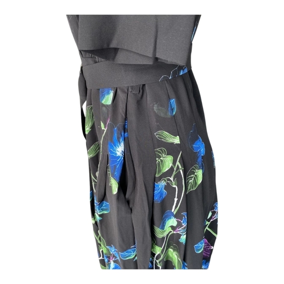 Gracia Womens Maxi Dress Black Size L Blue Purple Floral Belted Fit & Flare - Picture 9 of 13